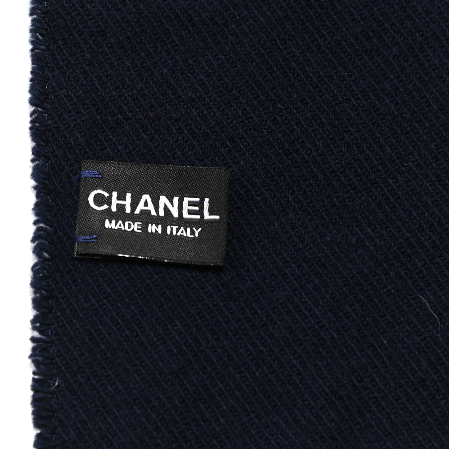 Cashmere Silk CC Letters Fringe Scarf Navy Blue Gold