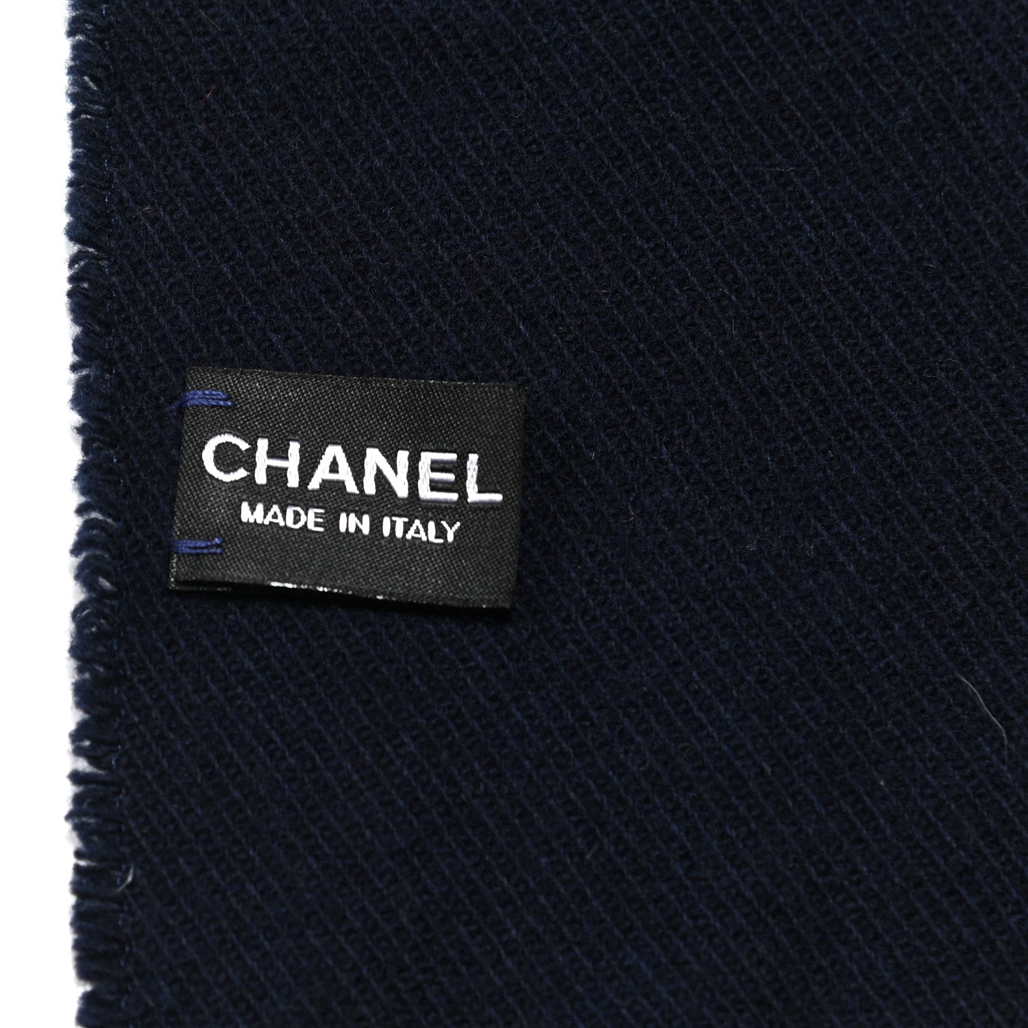 Chanel Cashmere Silk CC Letters Fringe Scarf Navy Blue Gold 3 of 3