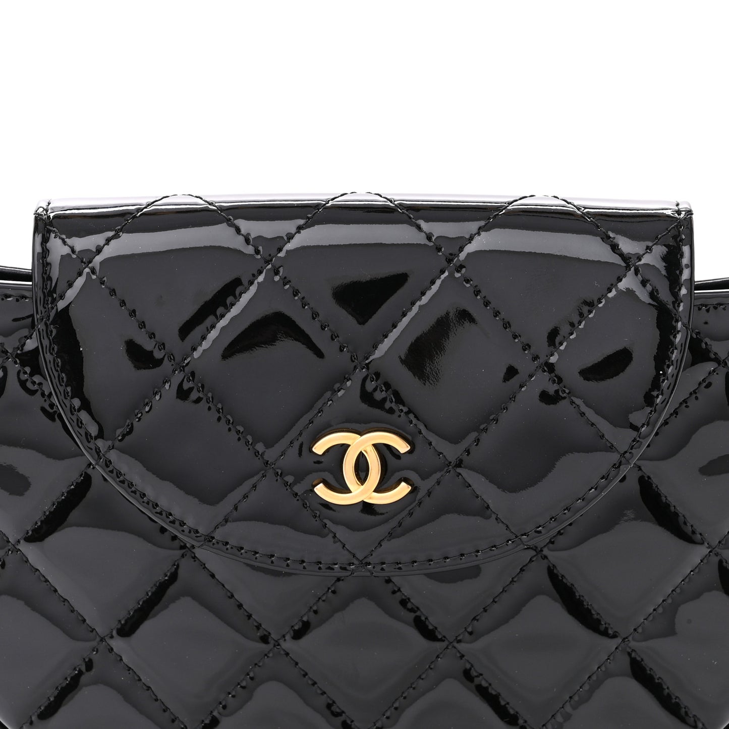 Patent Calfskin Quilted Chain Hoop Bag Black