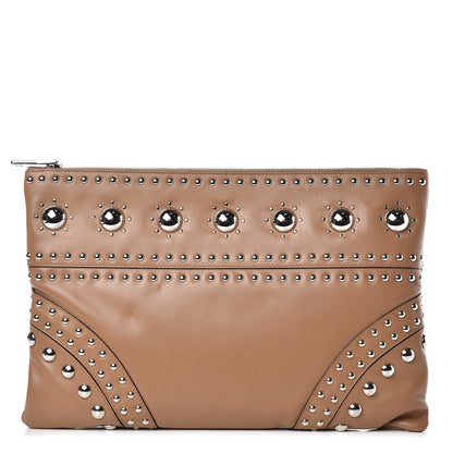 Prada Soft Calfskin Studded Zip Clutch Caramel 1 of 10