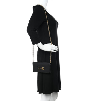 Gucci Boarded Plutone Calfskin Horsebit 1955 Wallet On Chain Black 2 of 16