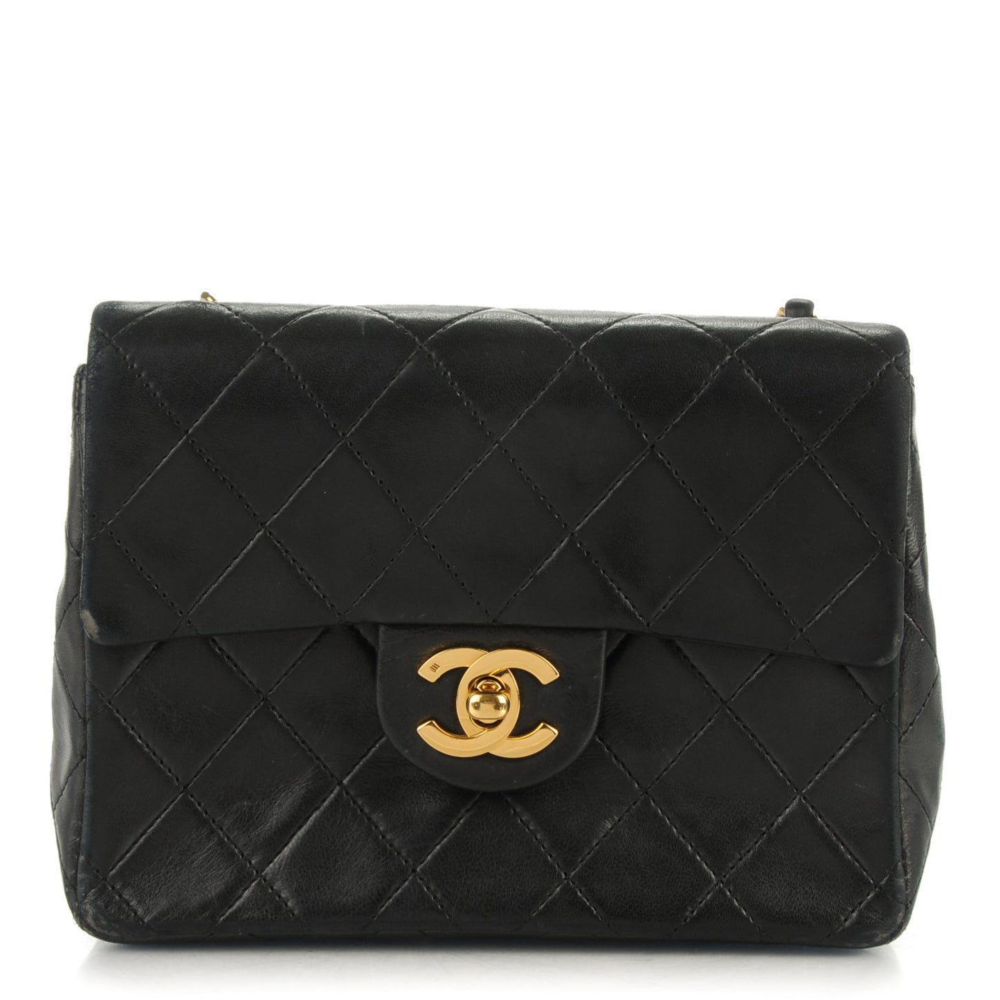 Lambskin Quilted Mini Square Flap Black
