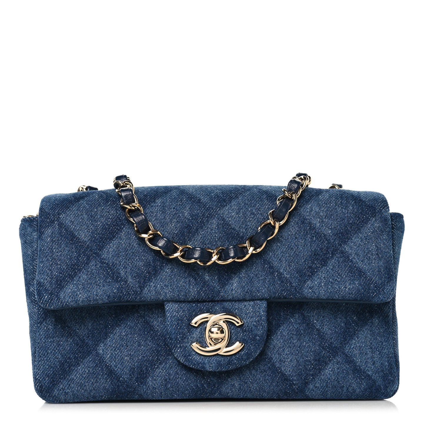Printed Denim Quilted Mini Rectangular Flap Dark Blue