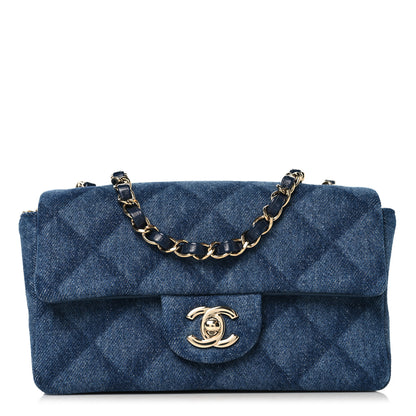 Chanel Printed Denim Quilted Mini Rectangular Flap Dark Blue 1 of 10
