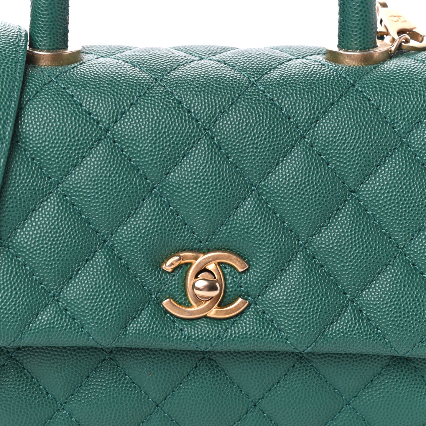 Caviar Quilted Mini Coco Handle Flap Green