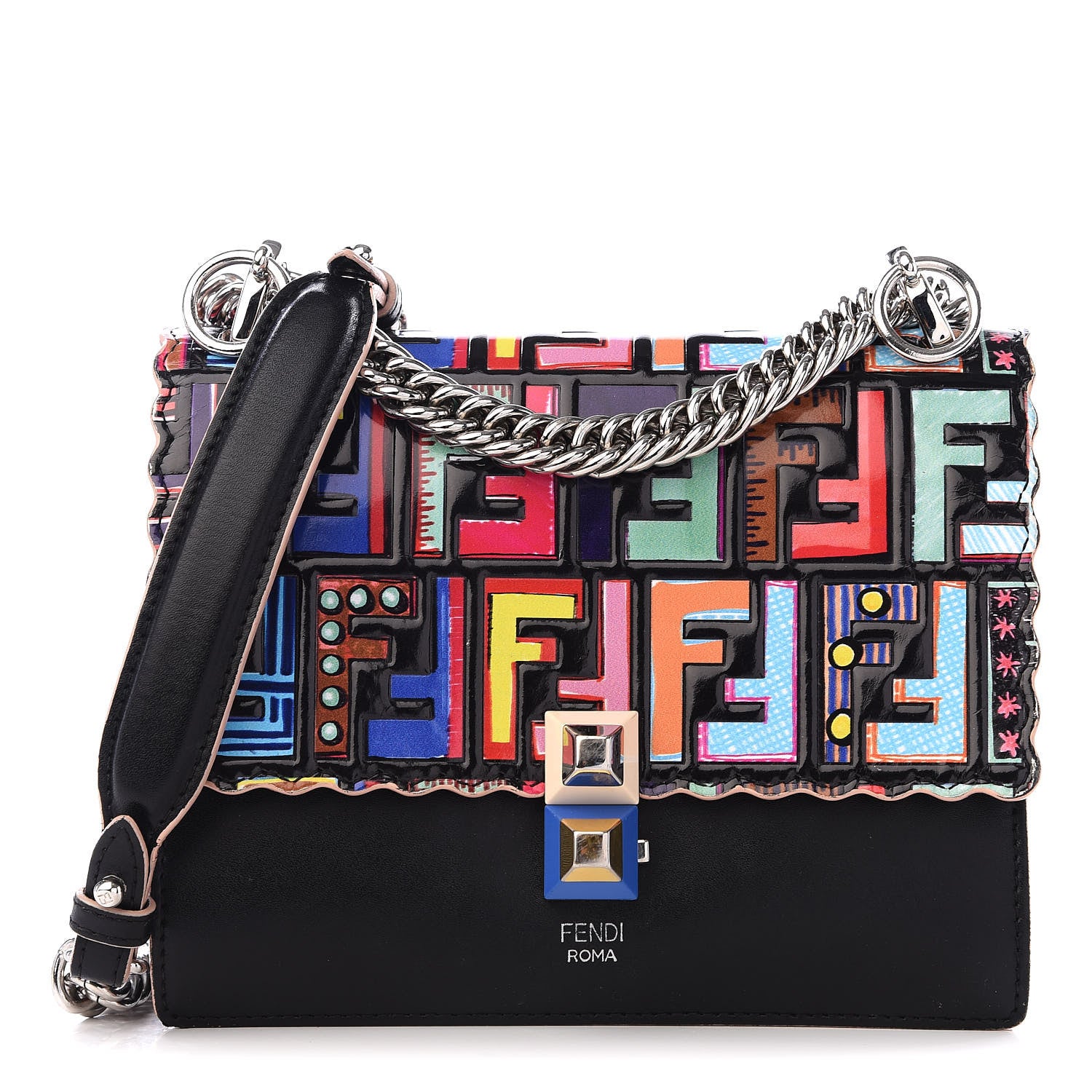 Fendi Vitello Liberty Fun Fair Embossed Scalloped Small Kan I