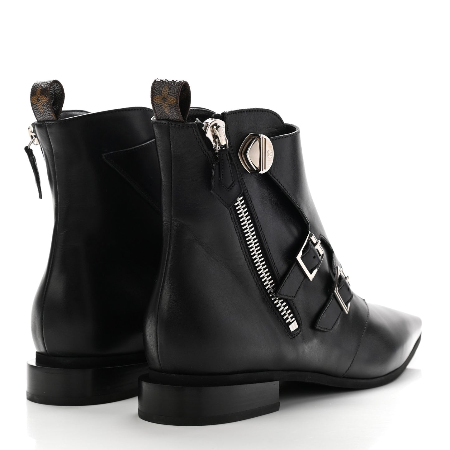 Calfskin Jumble Flat Ankle Boots 41 Black