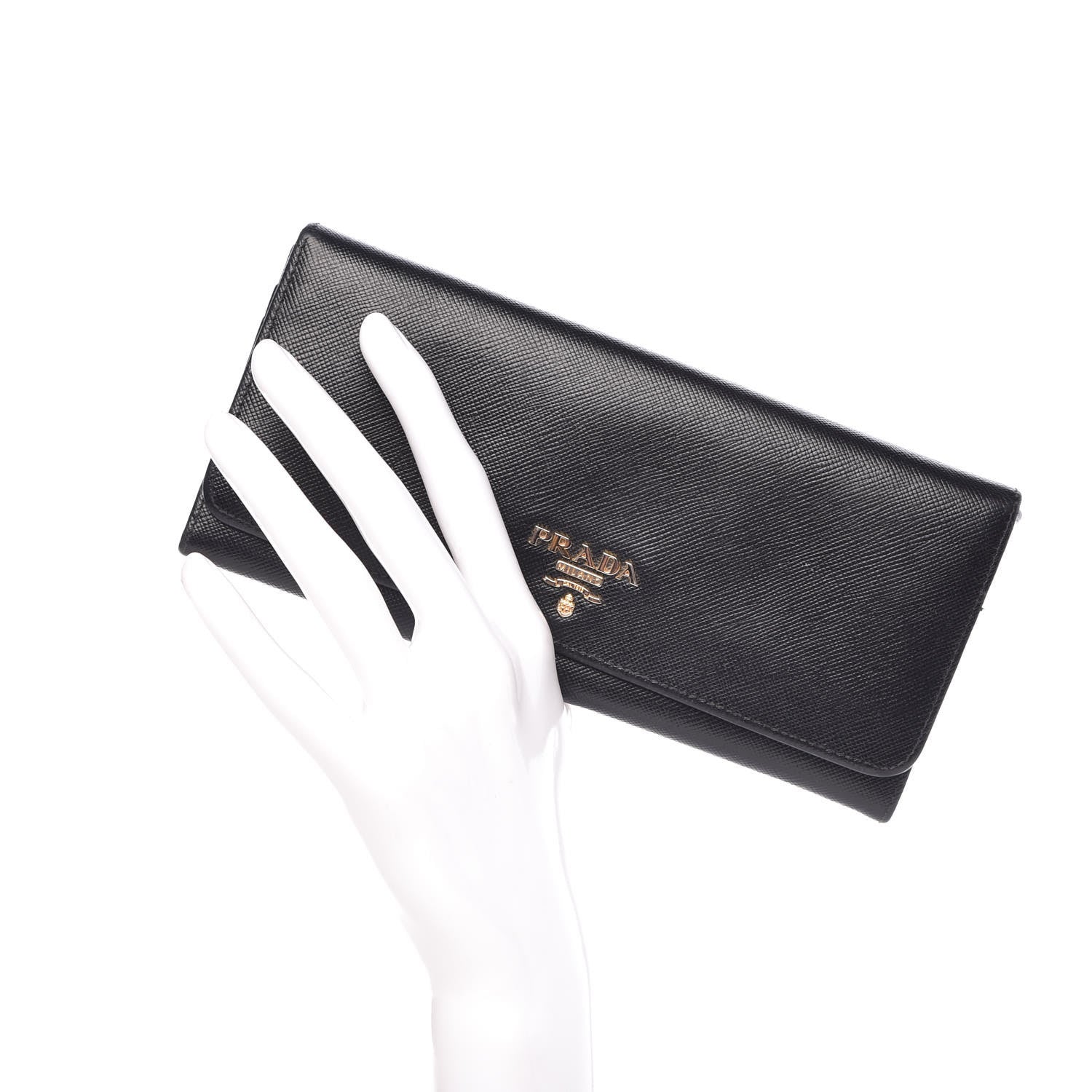 Prada Saffiano Metal Continental Flap Wallet Black 2 of 8