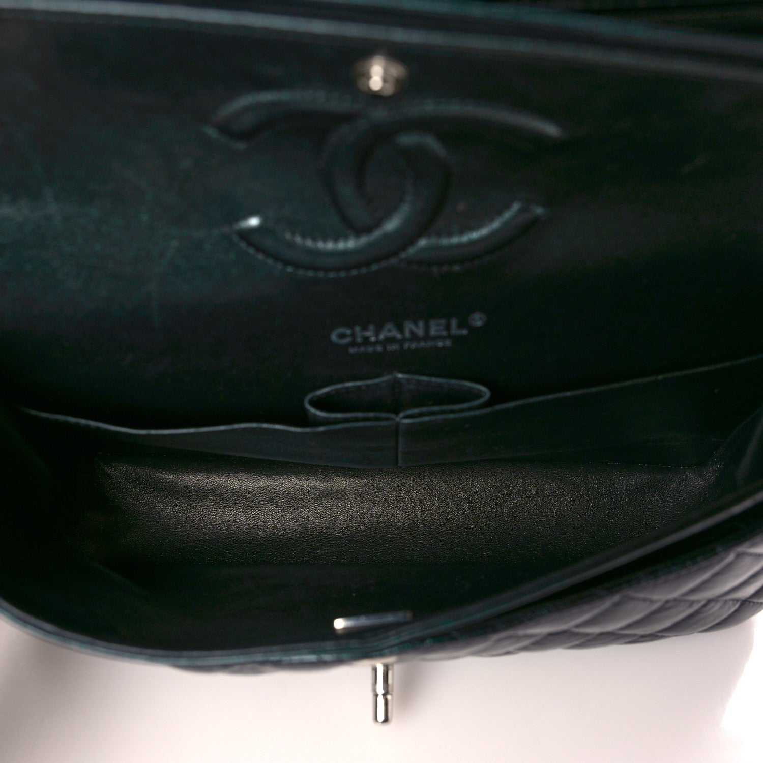 Chanel Iridescent Crumpled Calfskin Quilted Medium Double Flap Dark Green 5 of 9