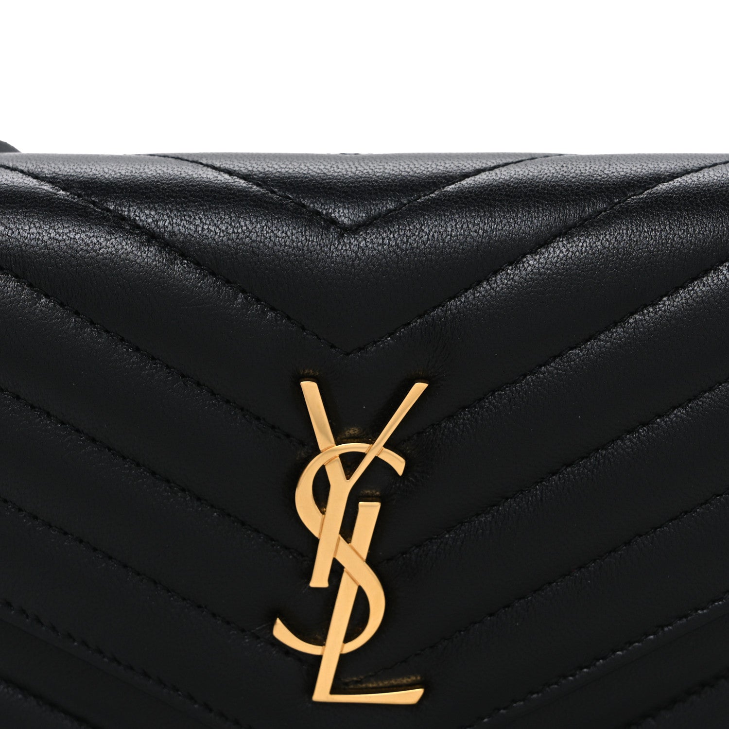 Saint Laurent Lambskin Matelasse Chevron Monogram Envelope Chain Wallet Black 8 of 11