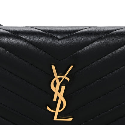 Saint Laurent Lambskin Matelasse Chevron Monogram Envelope Chain Wallet Black 8 of 11