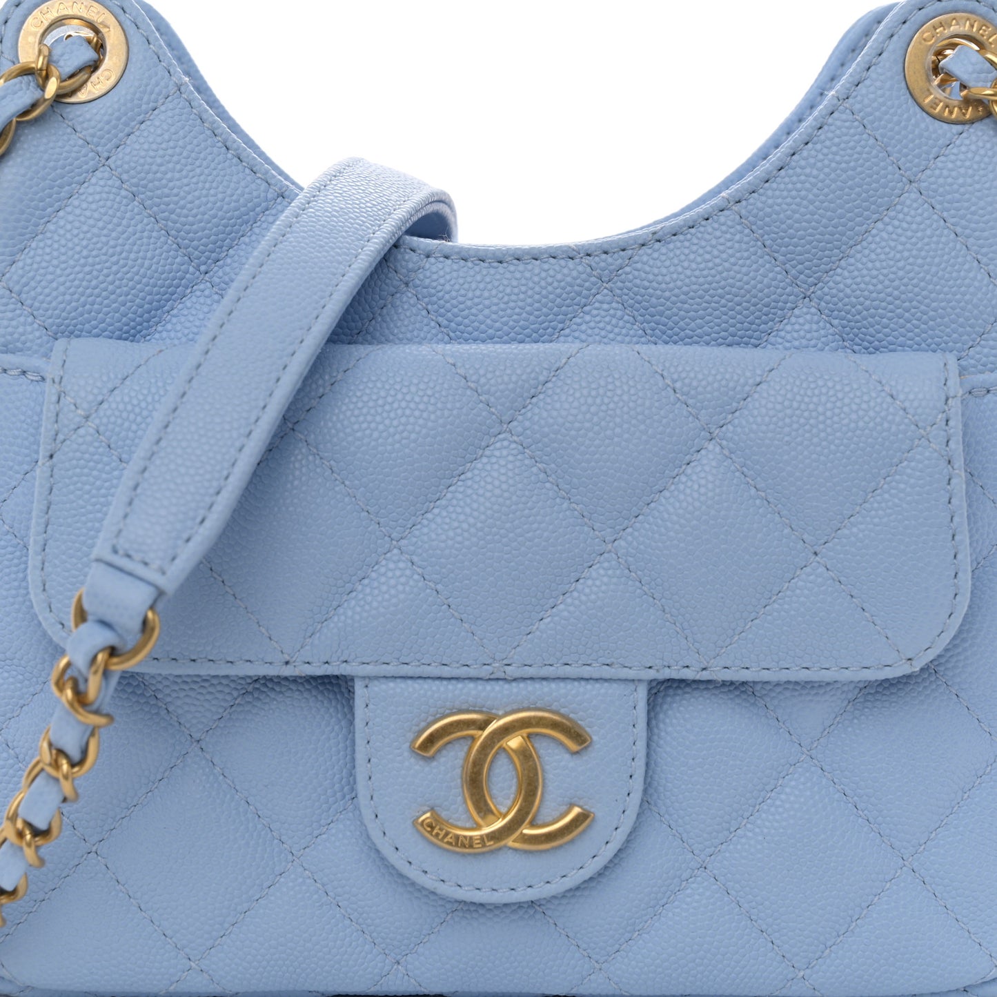 Caviar Quilted Small Wavy CC Hobo Blue