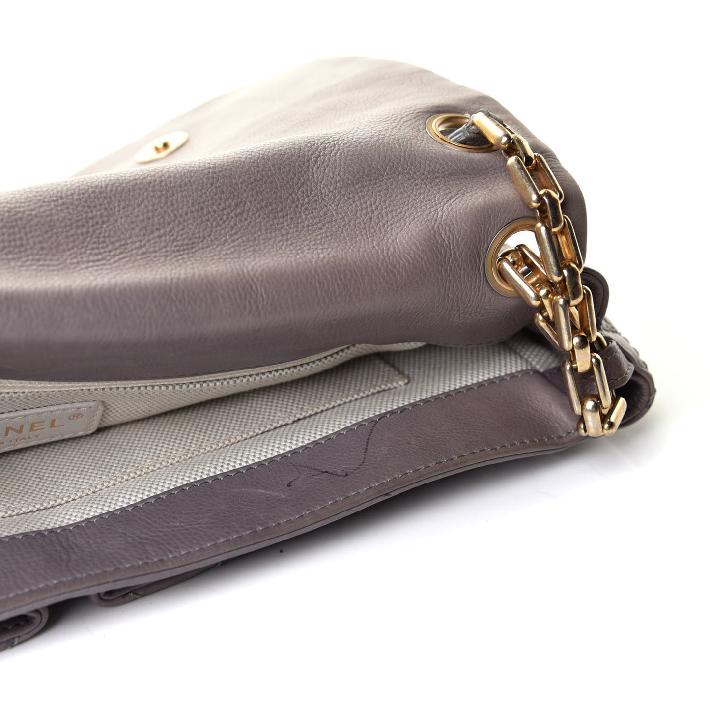 Calfskin Quilted Large Retro Chain Flap Grey
