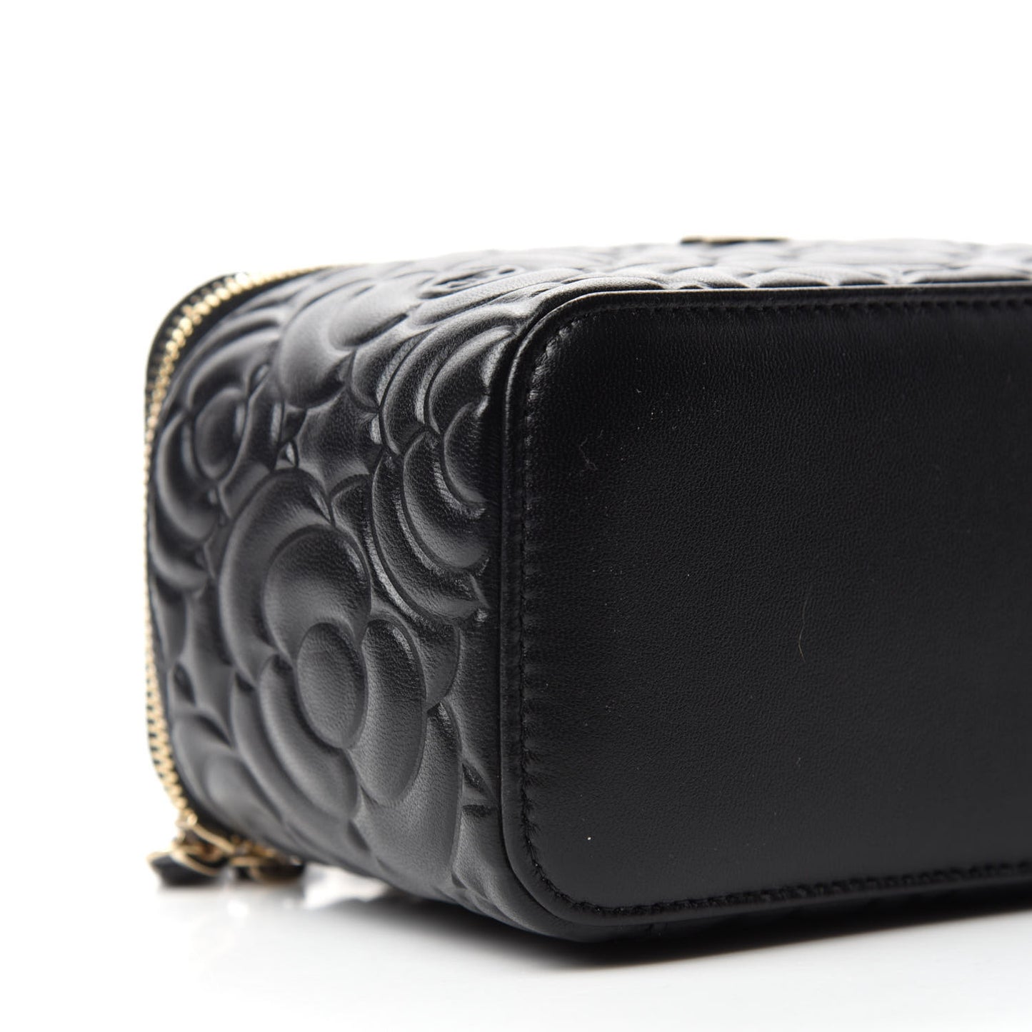 Lambskin Camellia Embossed Small Vanity Case With Chain Black