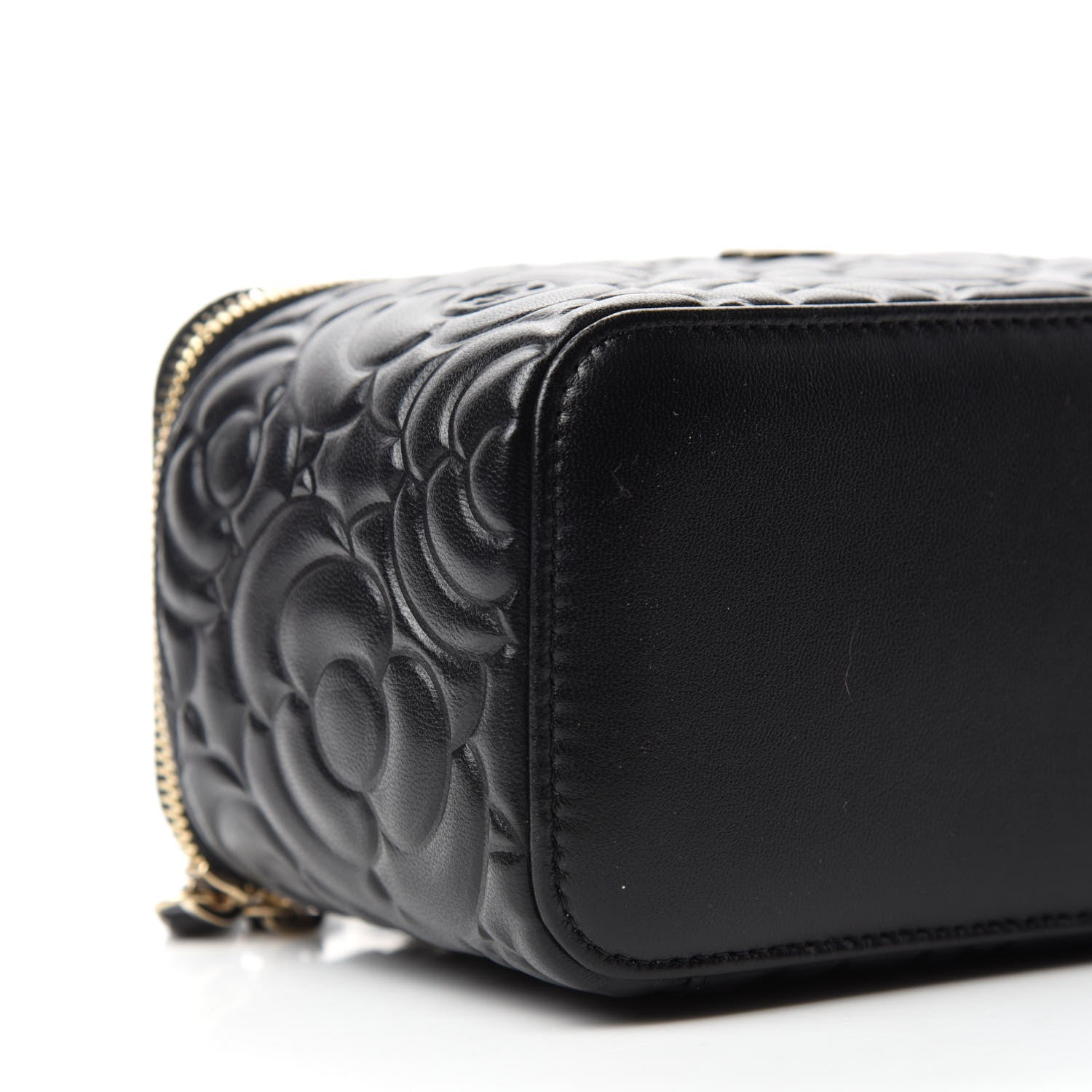 Chanel Lambskin Camellia Embossed Small Vanity Case With Chain Black 6 of 11