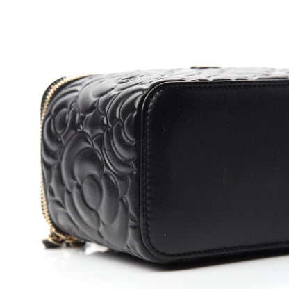 Chanel Lambskin Camellia Embossed Small Vanity Case With Chain Black 6 of 11