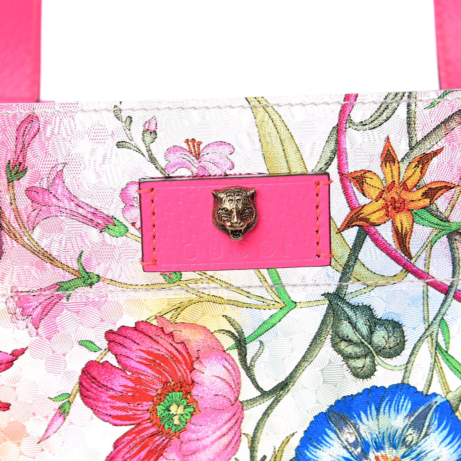 Gucci Calfskin Textured Vinyl Print Flora Tote Fluorescent Fuchsia 6 of 11