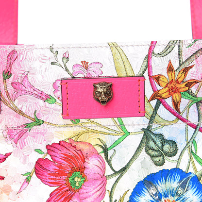 Gucci Calfskin Textured Vinyl Print Flora Tote Fluorescent Fuchsia 6 of 11