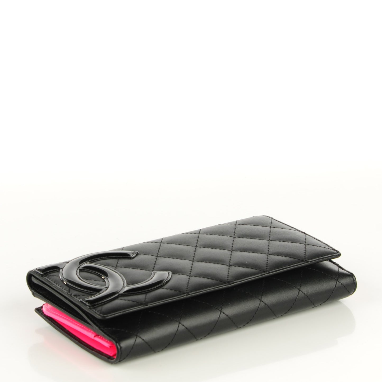 Calfskin Quilted Cambon Flap Wallet Black