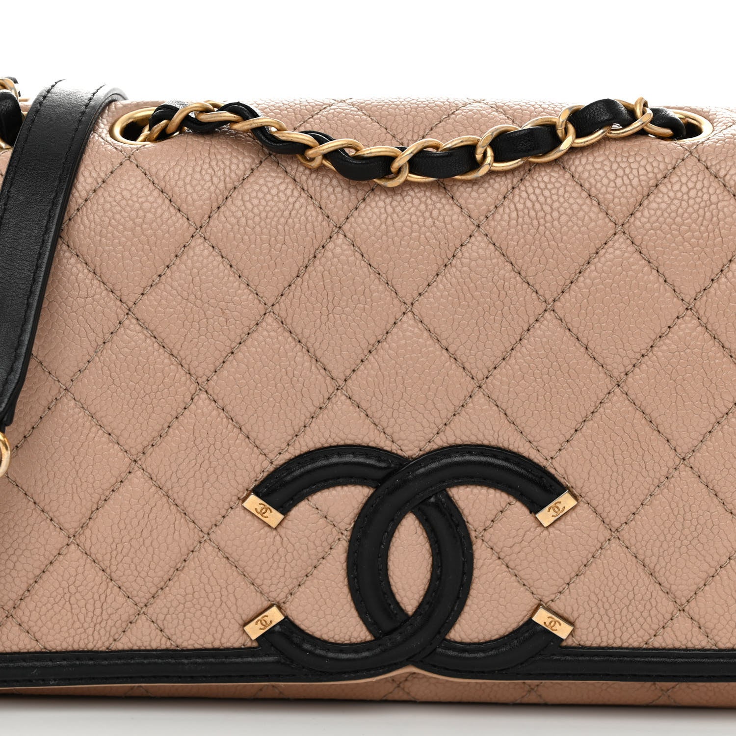 Chanel Caviar Quilted Medium CC Filigree Flap Beige Black 8 of 10