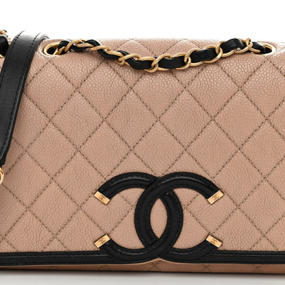 Chanel Caviar Quilted Medium CC Filigree Flap Beige Black 8 of 10