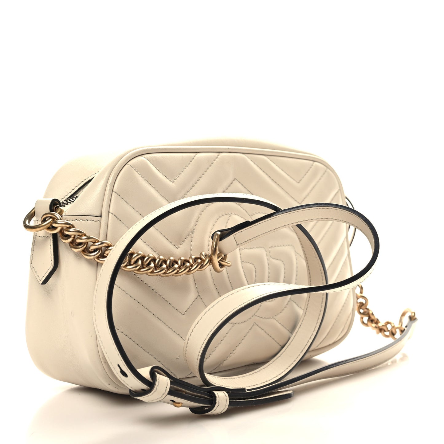 Calfskin Matelasse Small GG Marmont Chain Shoulder Bag White
