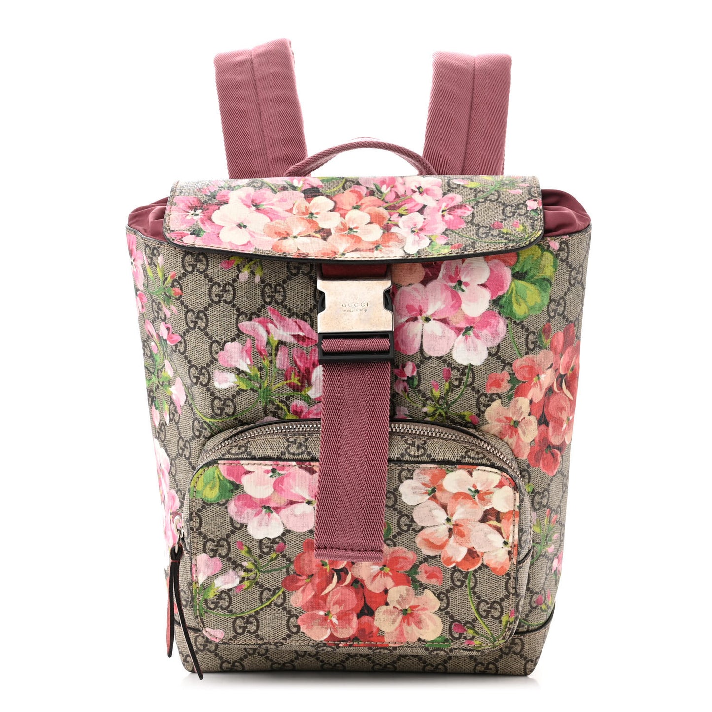 GG Supreme Monogram Blooms Small Single Buckle Backpack Beige Multicolor Dry Rose