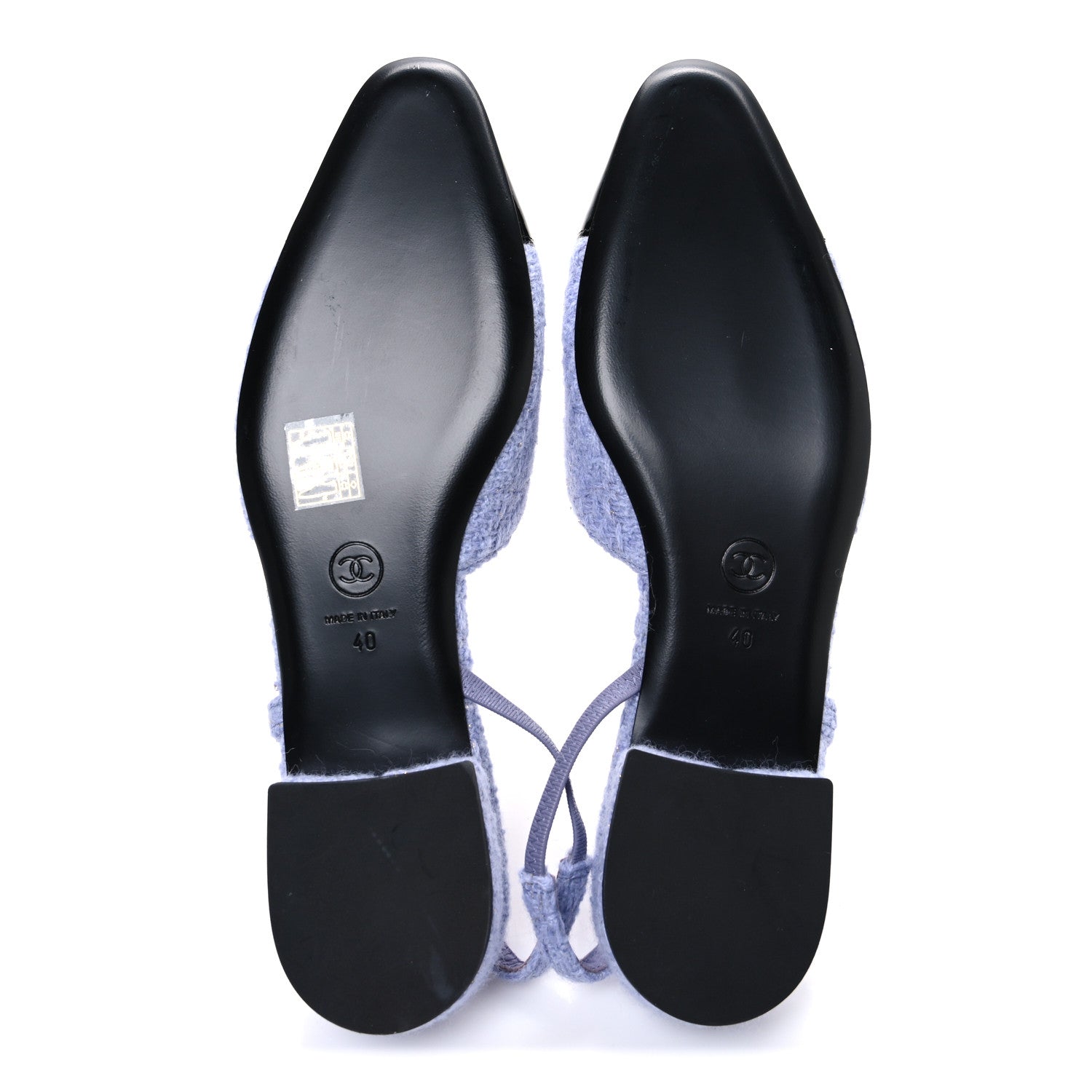 CHANEL ネイビー ツイード エナメル ハイヒール Chanel Iridescent Wool Tweed Patent Cap Toe CC Slingback Flats 40
