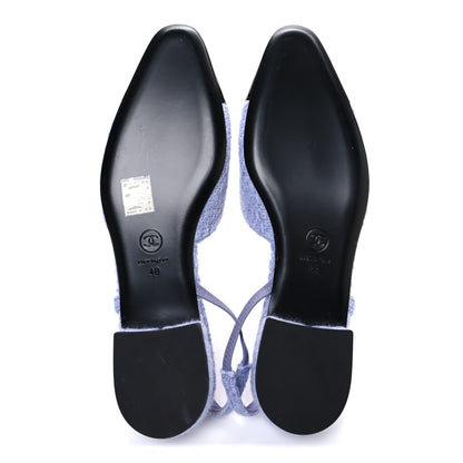Chanel Iridescent Wool Tweed Patent Cap Toe CC Slingback Flats 40 Light Purple Silver Black 7 of 10