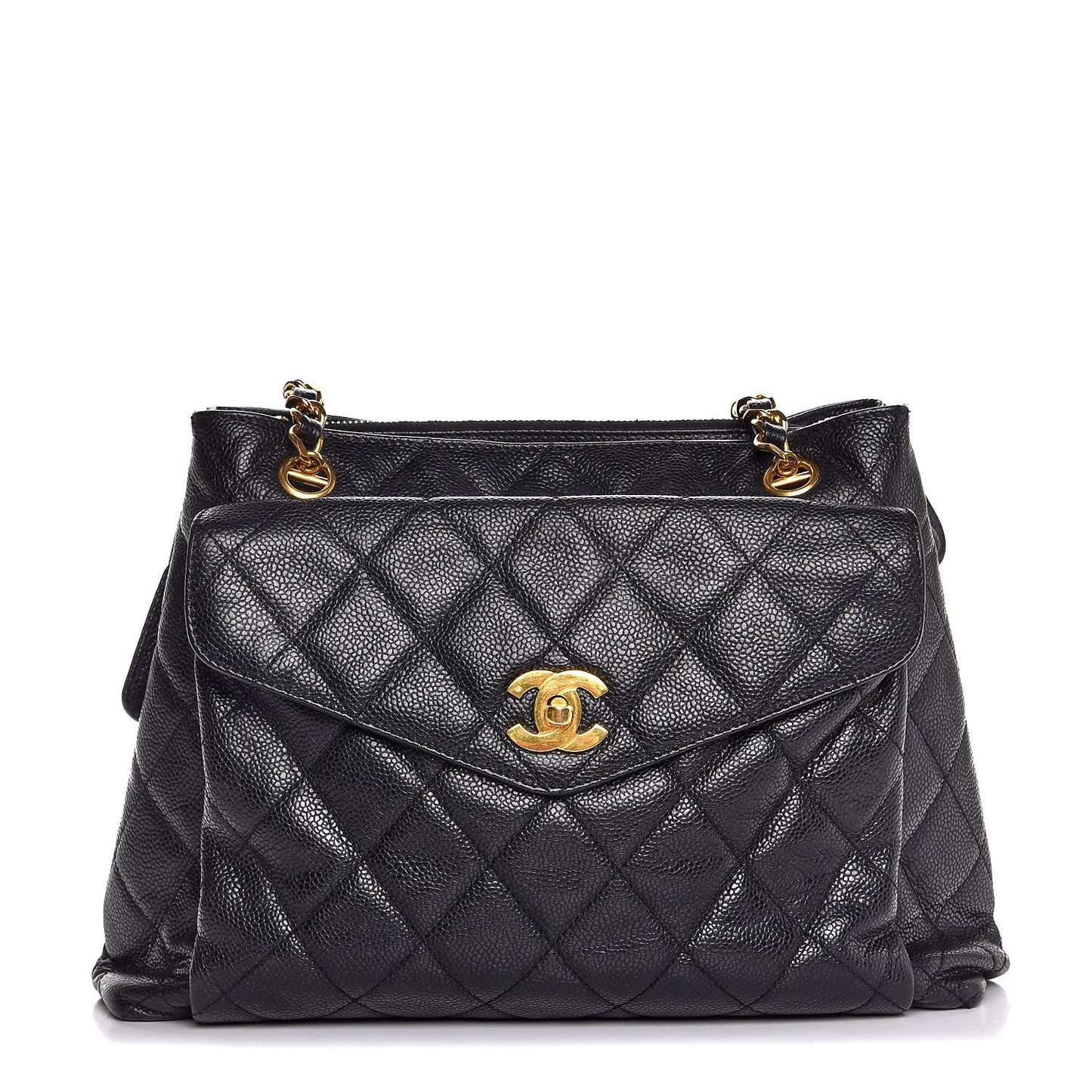 Caviar Quilted Flap Shoulder Bag Black