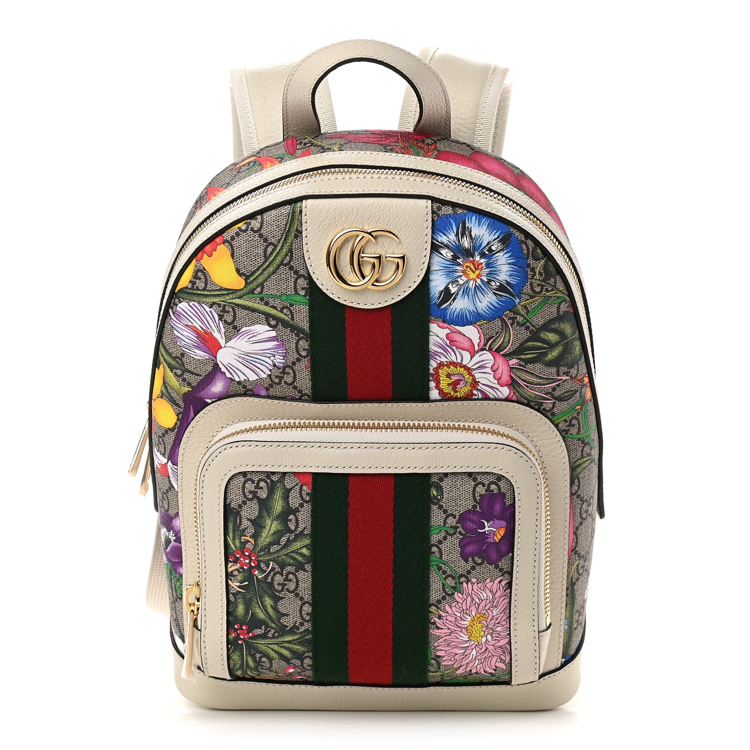 Gucci GG Supreme Monogram Flora Web Small Ophidia Day Backpack White 1 of 9