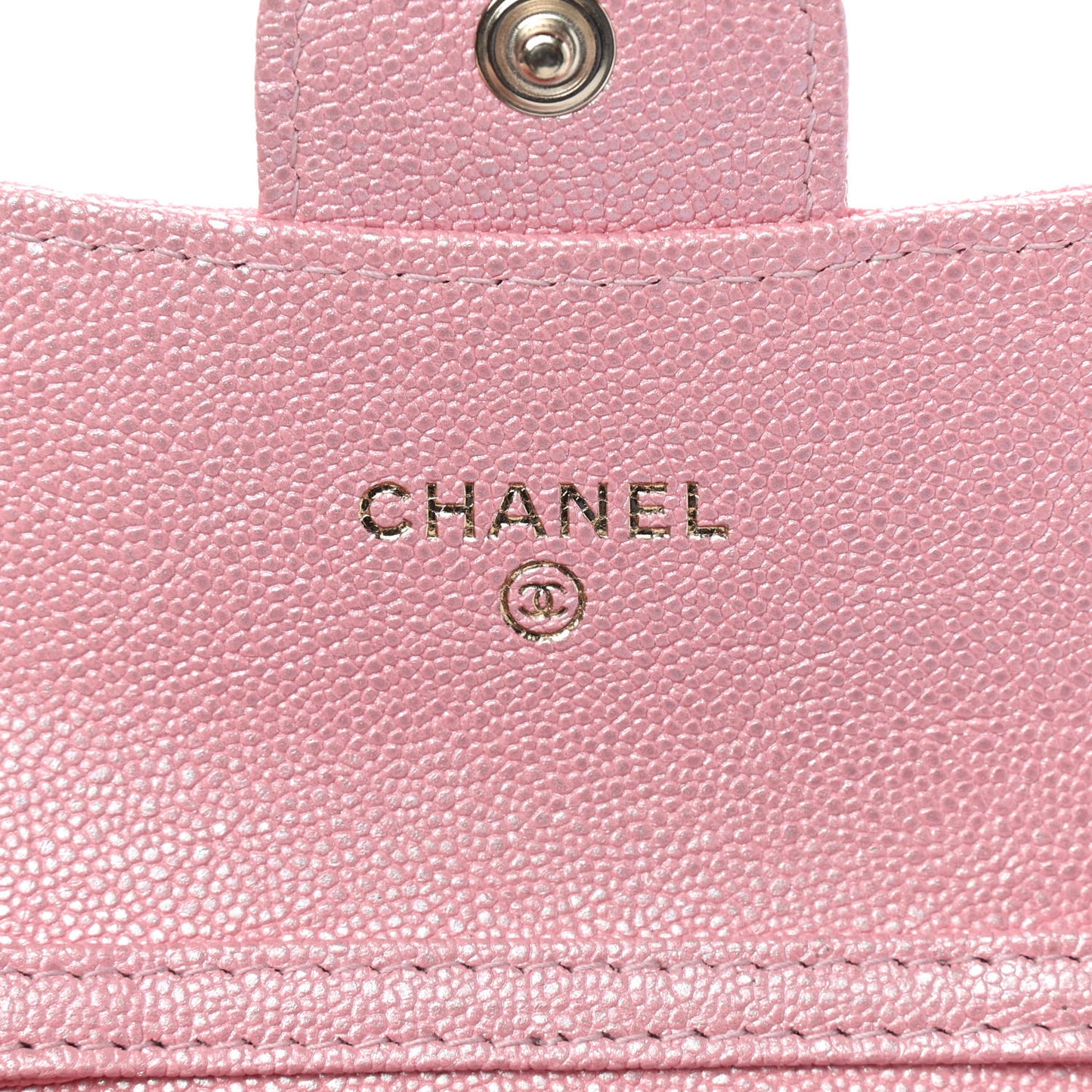 Iridescent Caviar Quilted Flap Card Holder On Chain Pink