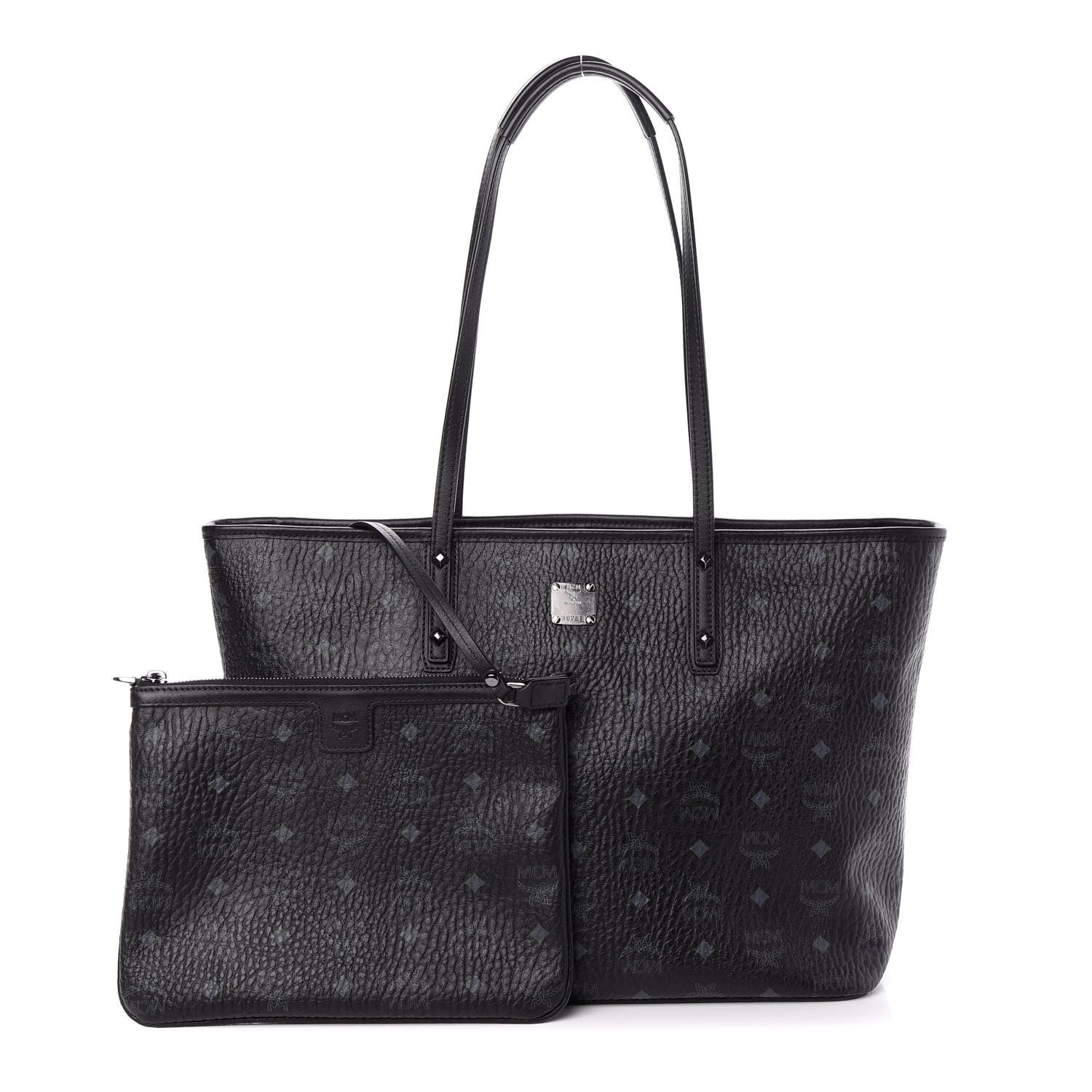 MCM Visetos Medium Anya Zip Top Shopper Tote Black 1 of 9