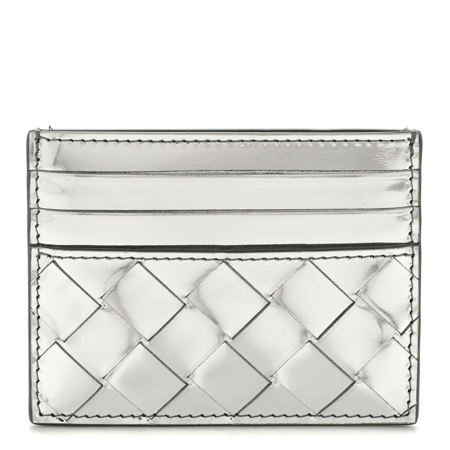 Mirror Laminated Nappa Intrecciato Card Holder Silver