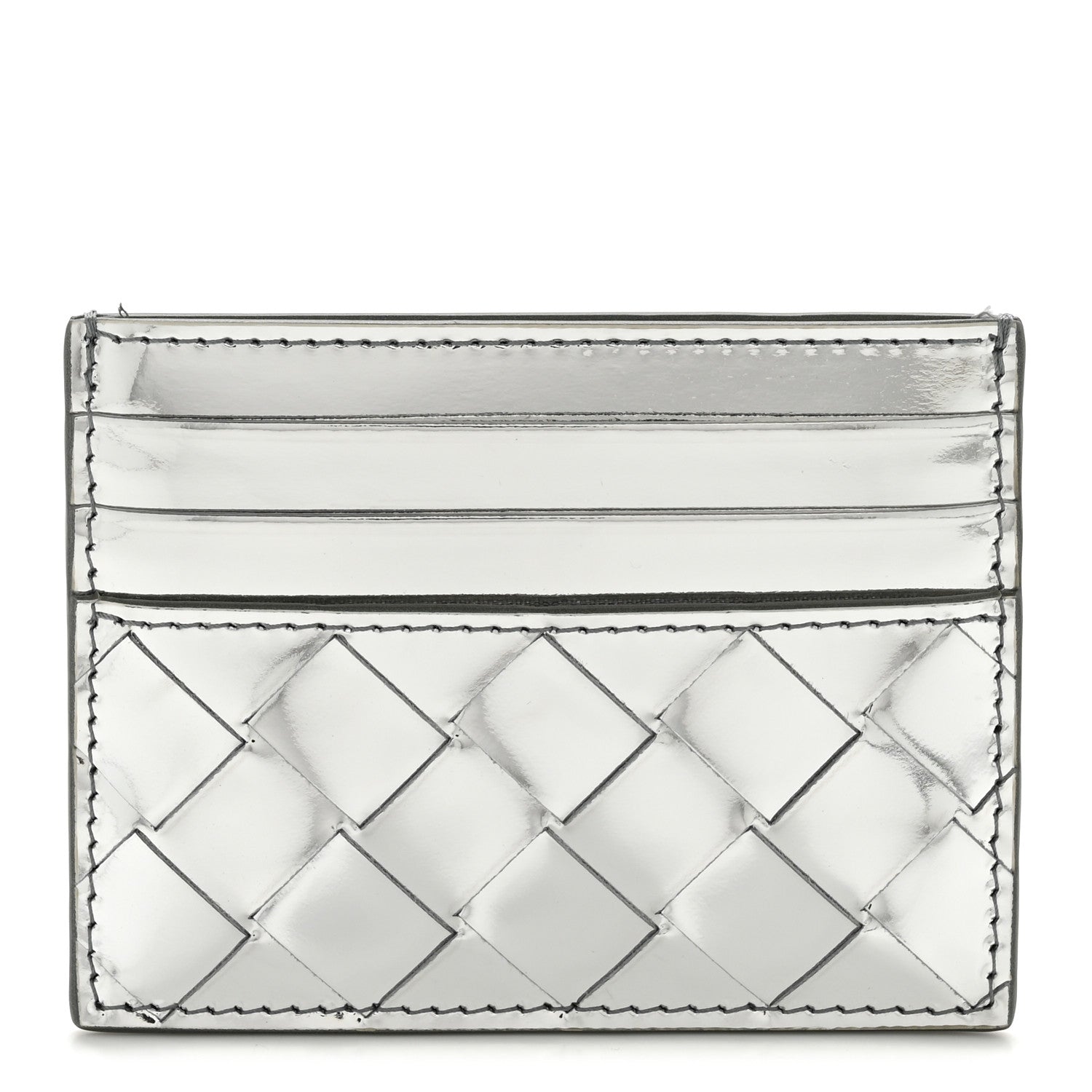 Bottega Veneta Mirror Laminated Nappa Intrecciato Card Holder Silver 1 of 9