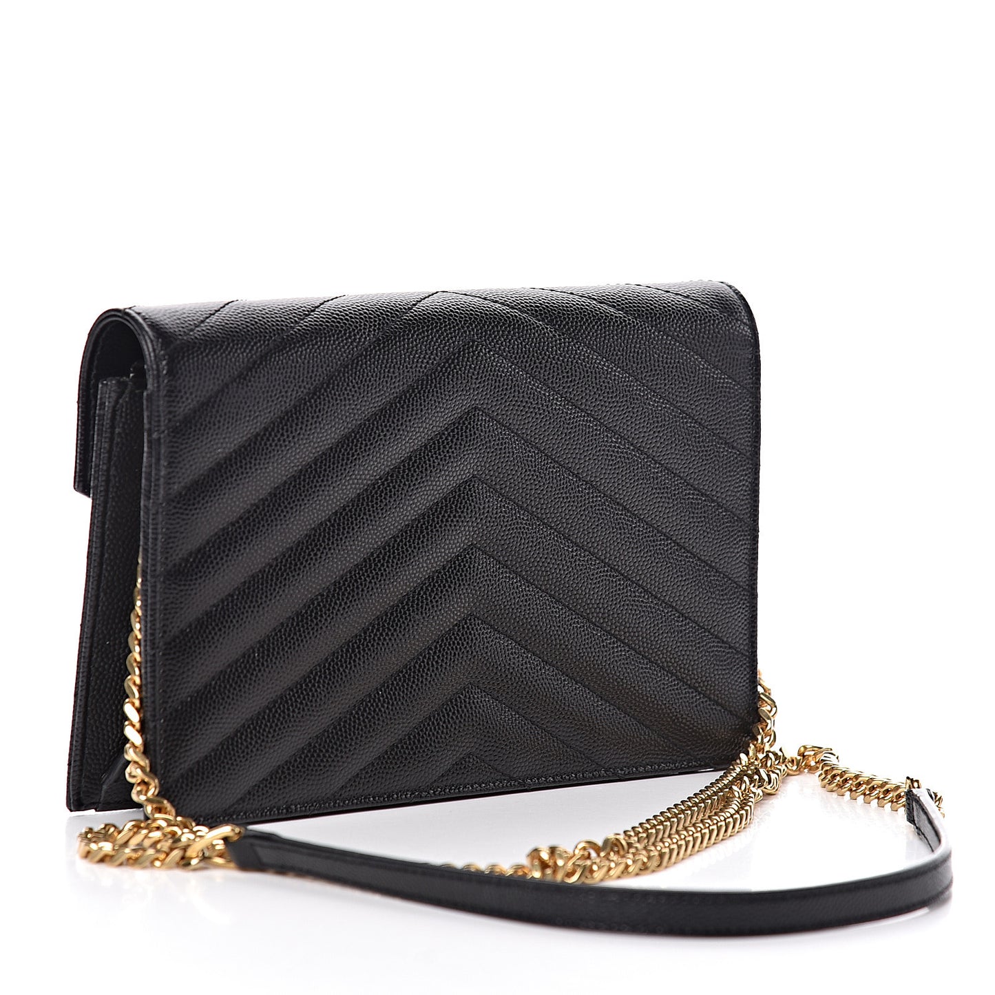 Grain De Poudre Matelasse Chevron Monogram Envelope Chain Wallet Black