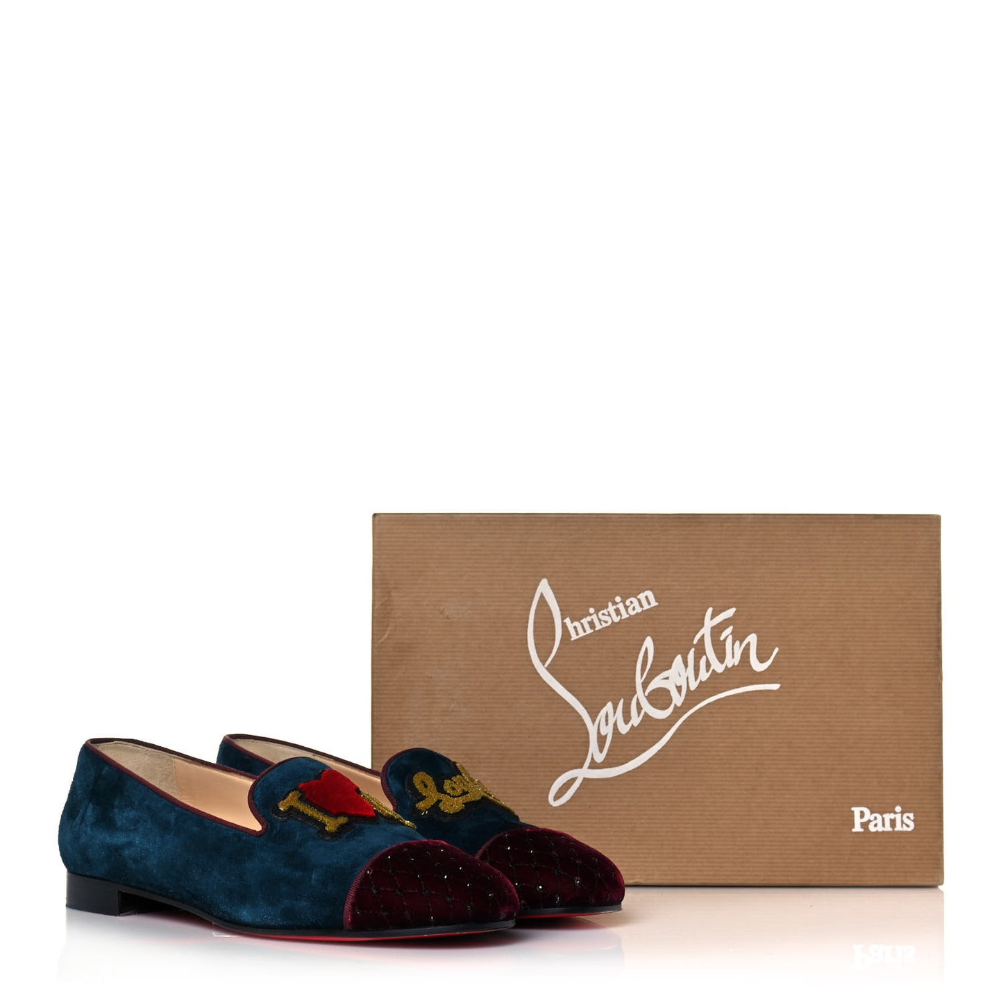 Velvet Veau Velours Cap Toe I Love My Loubies Loafers 38 Rouge Imperial Blue Kohl