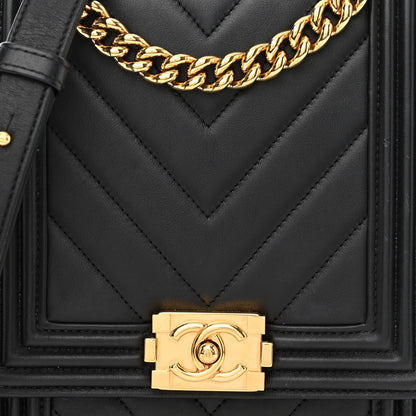 Chanel Calfskin Chrevron Quilted North South Boy Flap Black 8 of 10