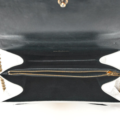 Balenciaga Shiny Calfskin Crocodile Embossed S Sharp Chain Shoulder Bag Optic White 5 of 9