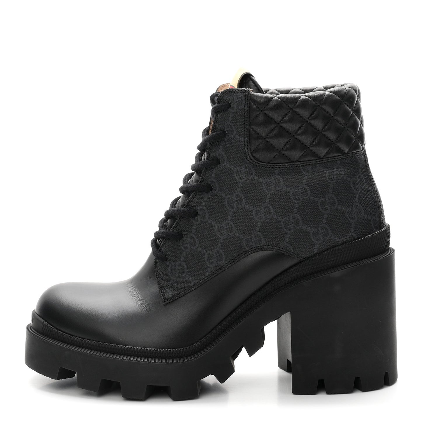 Apollo Calfskin GG Supreme Nappa Samoa Quilted Lace Up Ankle Boots 41 Black