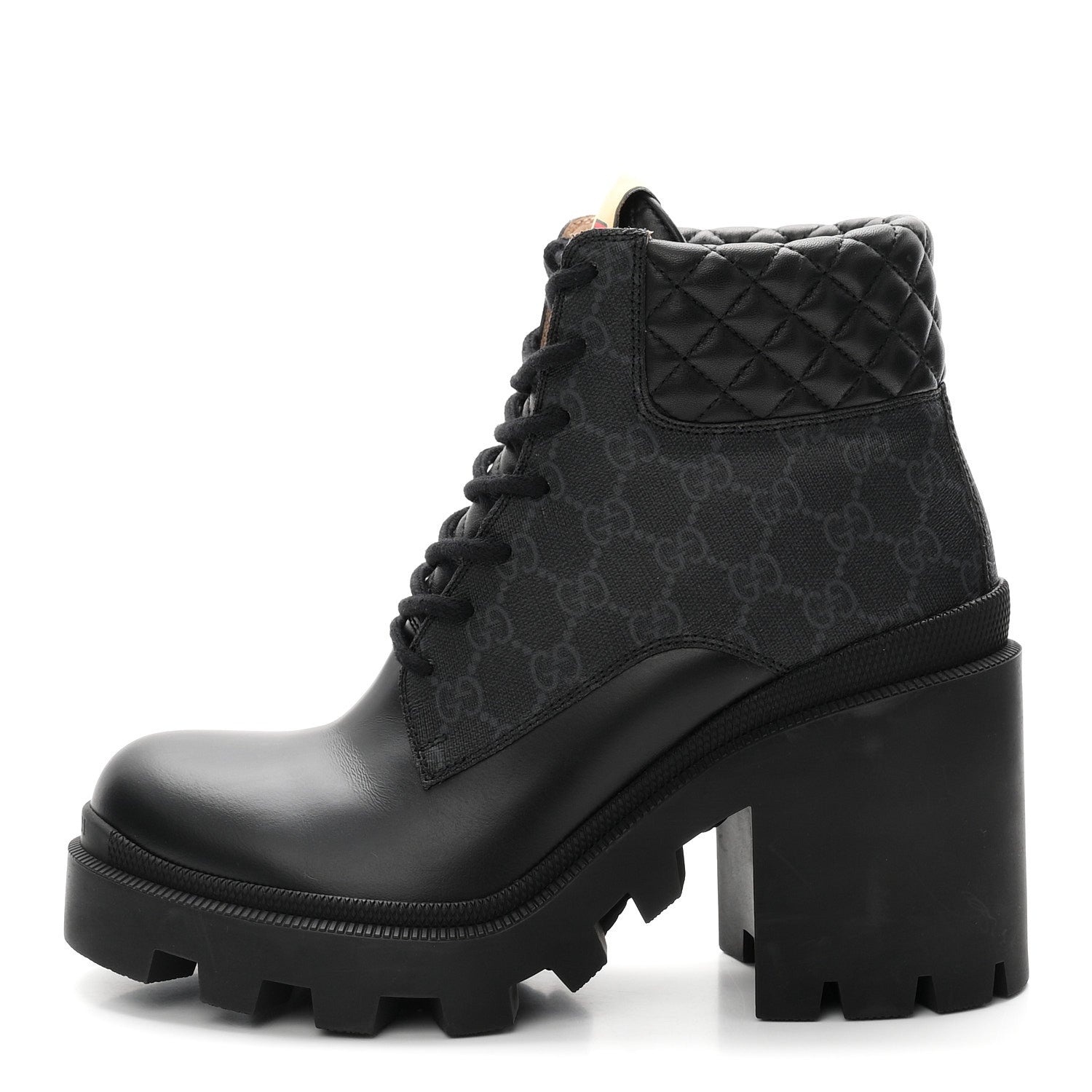 Gucci Apollo Calfskin GG Supreme Nappa Samoa Quilted Lace Up Ankle Boots 41 Black 1 of 10