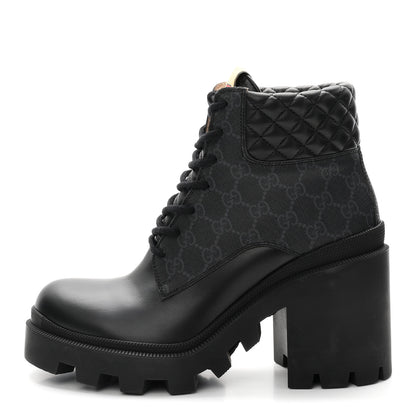 Gucci Apollo Calfskin GG Supreme Nappa Samoa Quilted Lace Up Ankle Boots 41 Black 1 of 10