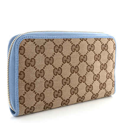 Gucci Monogram Dollar Calfskin Zip Around Wallet Beige Ebony Mineral Blue 3 of 11