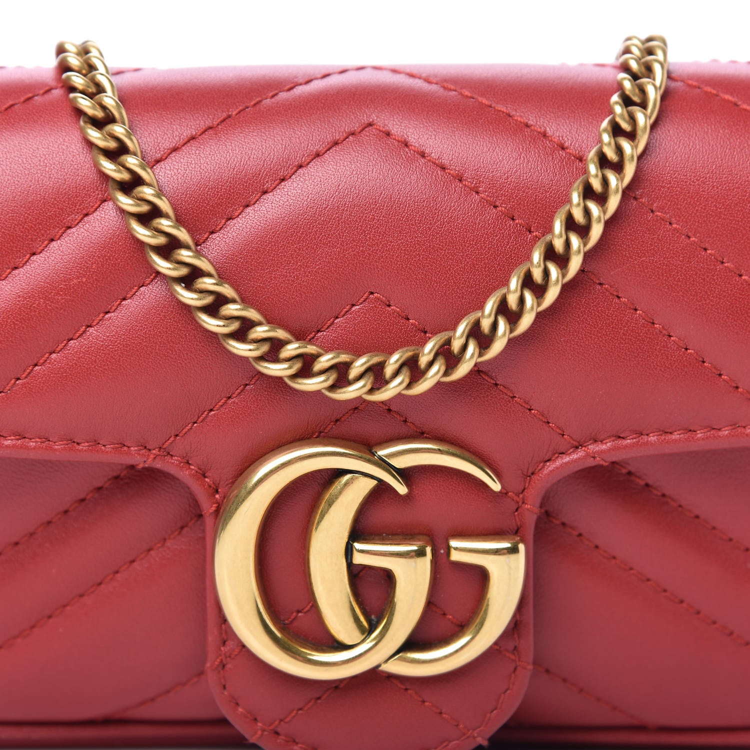 Gucci Calfskin Matelasse Super Mini GG Marmont Shoulder Bag Hibiscus Red 10 of 10
