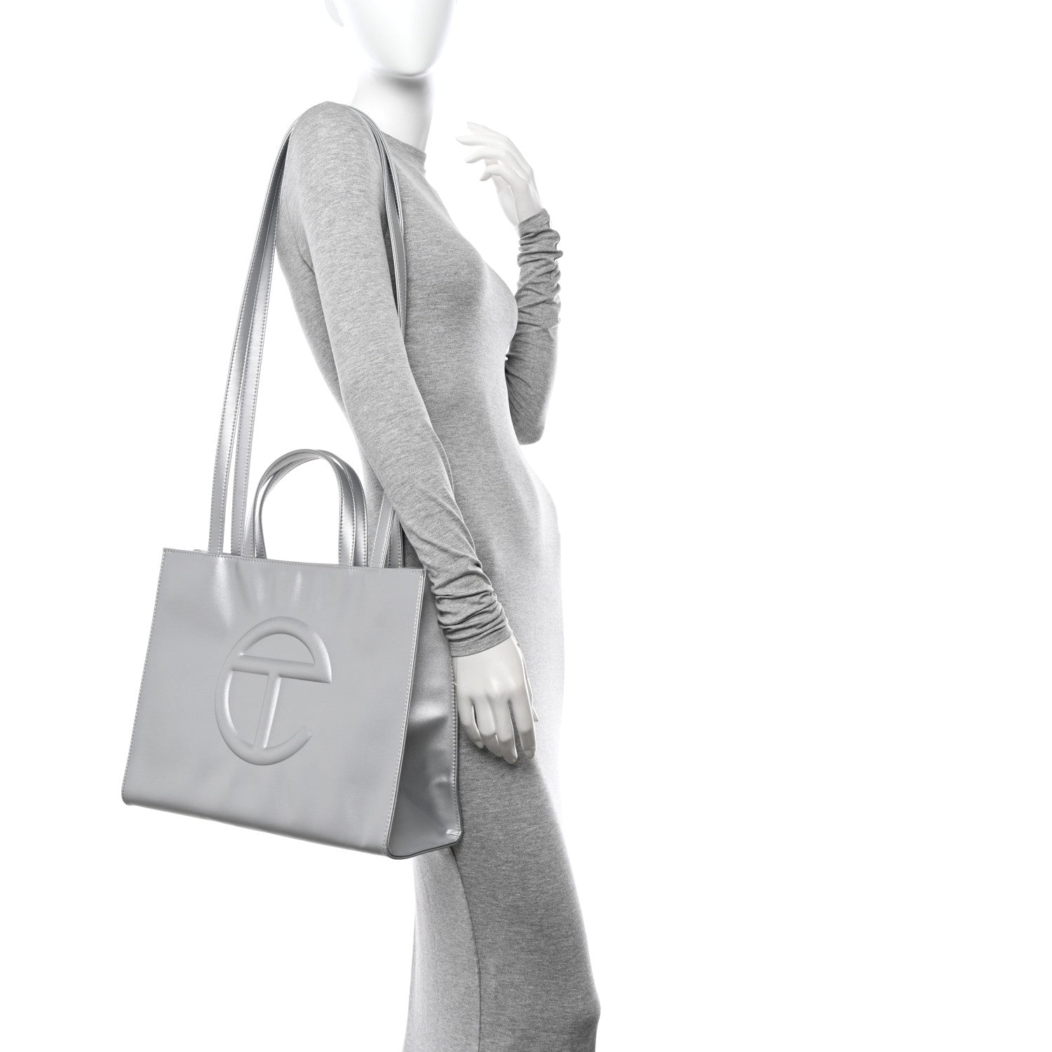 Telfar Metallic Vegan Leather Medium Shopping Bag Silver 2 of 11