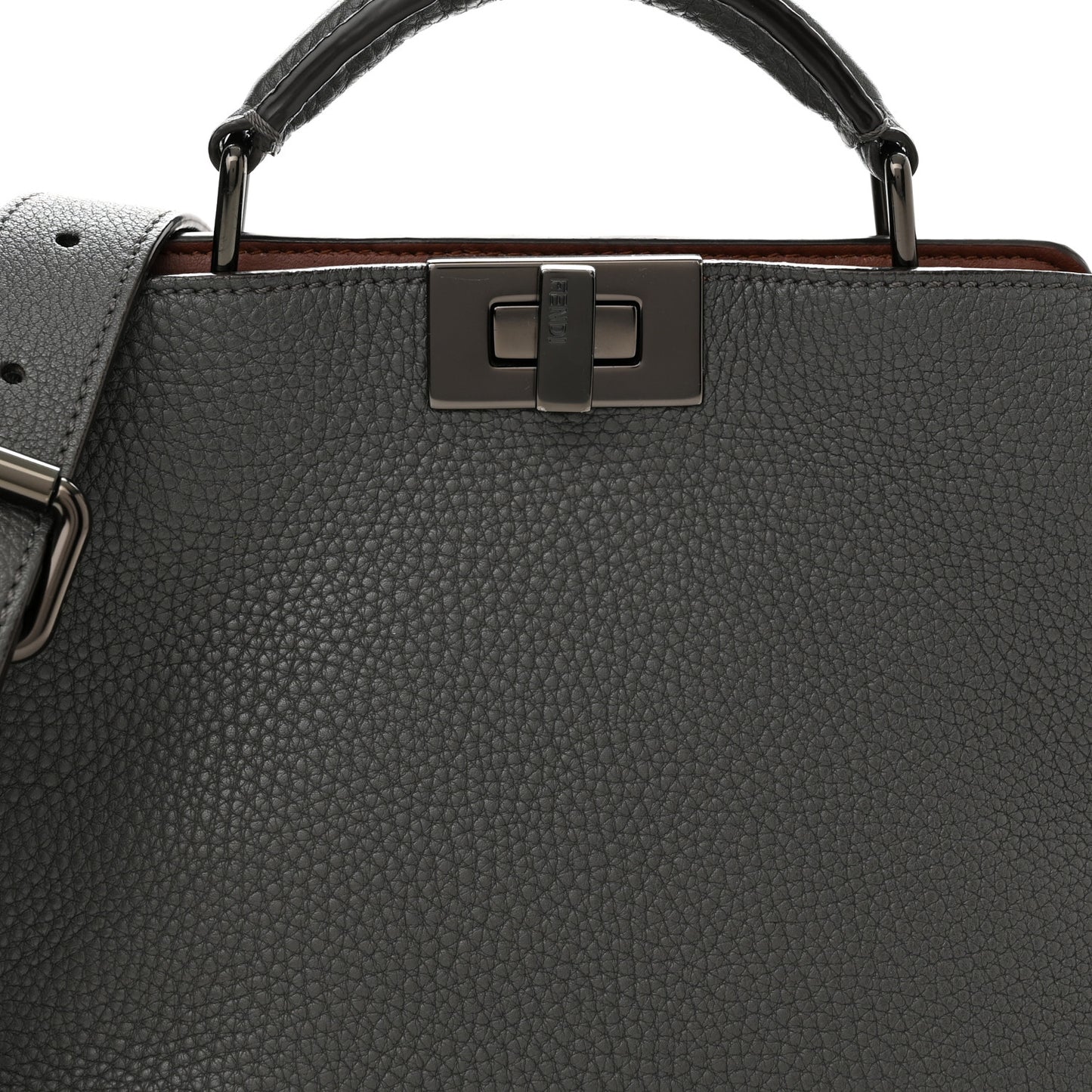 Cuoio Romano Vitello Cover Glazed Fabric Bi-Color FF 1974 Mini Peekaboo I SEE U Satchel Asfalto Praline Tobacco Moro
