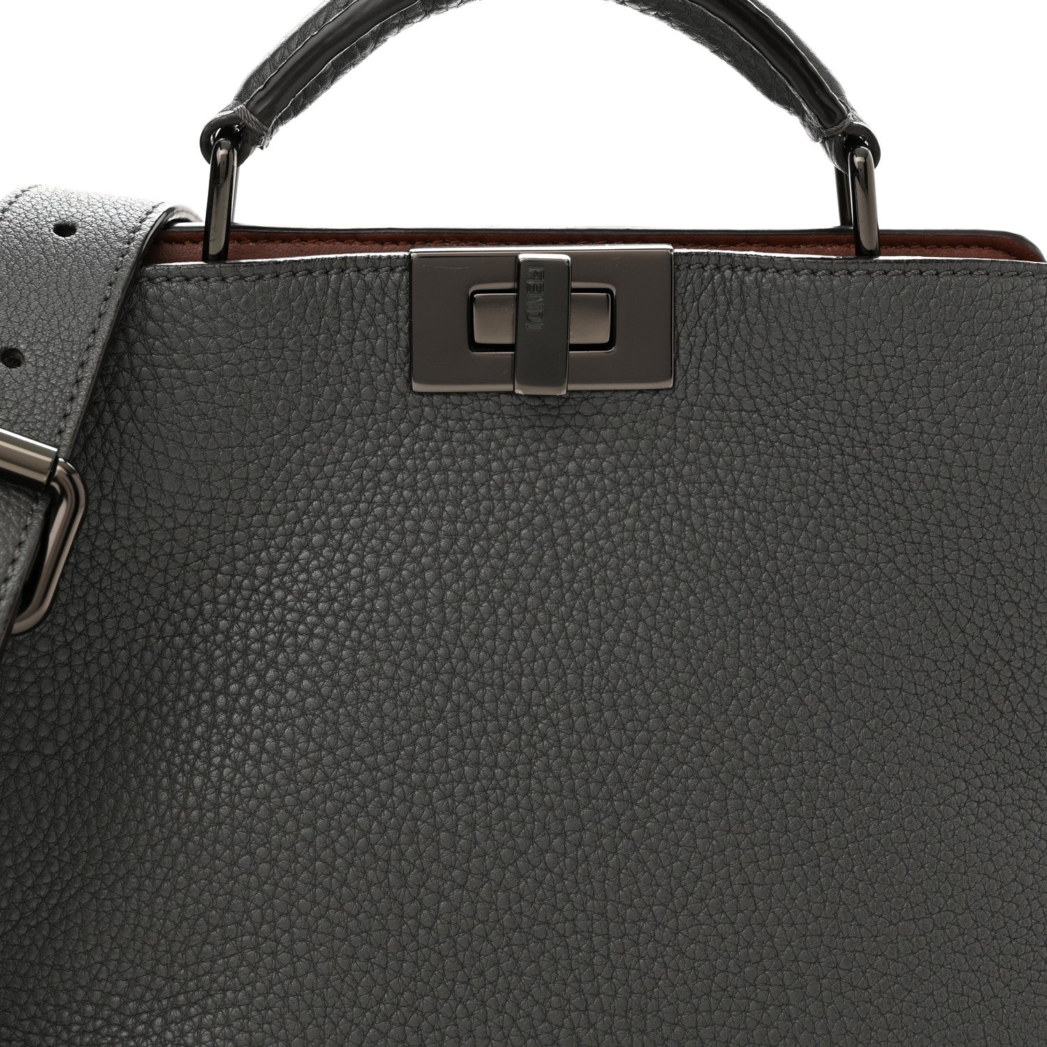 Fendi Cuoio Romano Vitello Cover Glazed Fabric Bi-Color FF 1974 Mini Peekaboo I SEE U Satchel Asfalto Praline Tobacco Moro 8 of 11