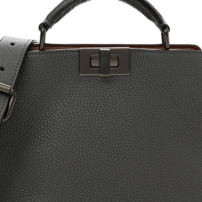 Fendi Cuoio Romano Vitello Cover Glazed Fabric Bi-Color FF 1974 Mini Peekaboo I SEE U Satchel Asfalto Praline Tobacco Moro 8 of 11