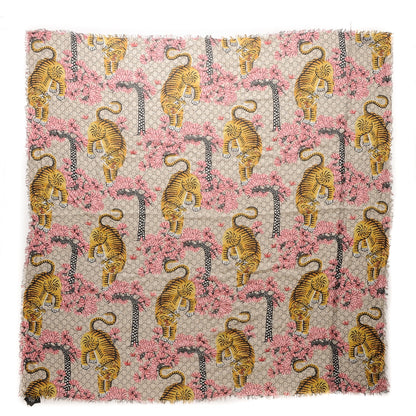 Gucci Modal Silk GG Monogram Supreme Tiger Square Shawl Rope Pink 1 of 6
