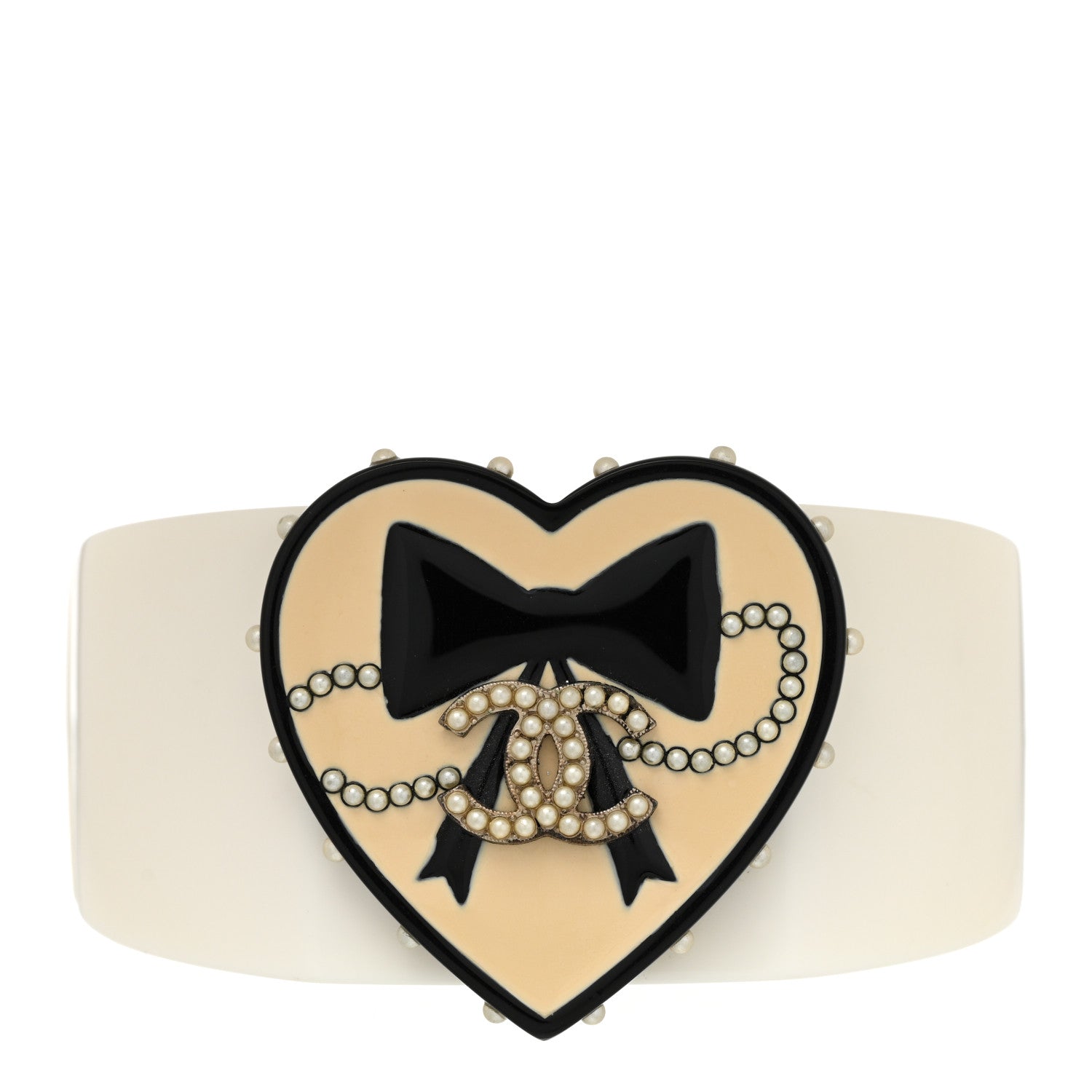Chanel Resin Heart Pearl CC Bracelet White 1 of 5
